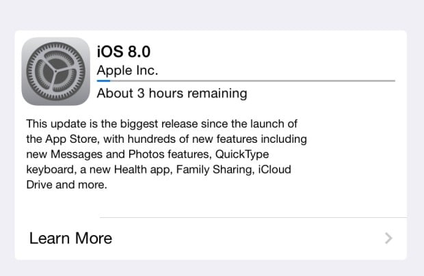 Some iOS 8 download times are a more agreeable three hours.