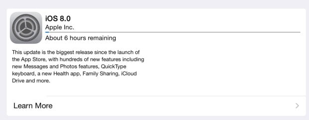 iOS 8 download times hit six hours.