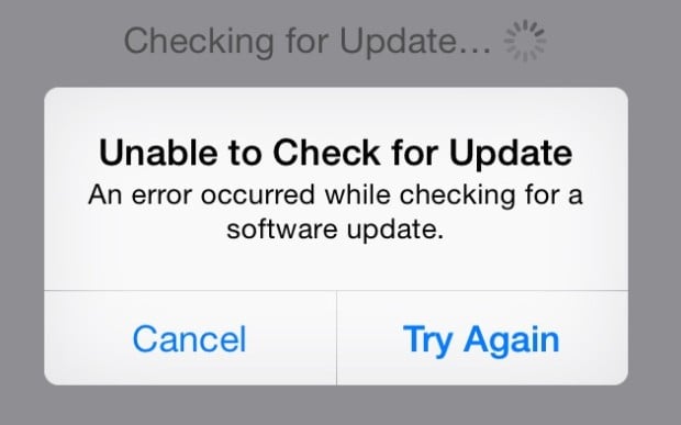 iOS 8 Error can't find the update to start downloading iOS 8.
