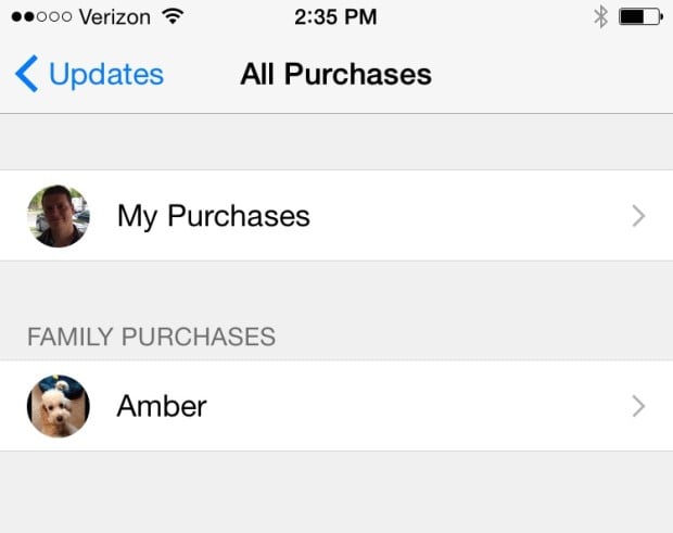 You can access Family Member purchases after you set up iOS 8 Family Sharing.