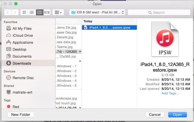 Choose your iOS 8 download and complete the upgrade.