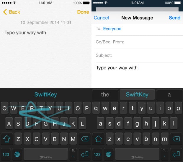 Here is a look at the iOS 8 keyboard from SwiftKey.