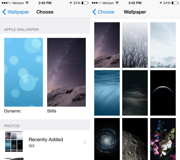 Use the new iOS 8 wallpapers.