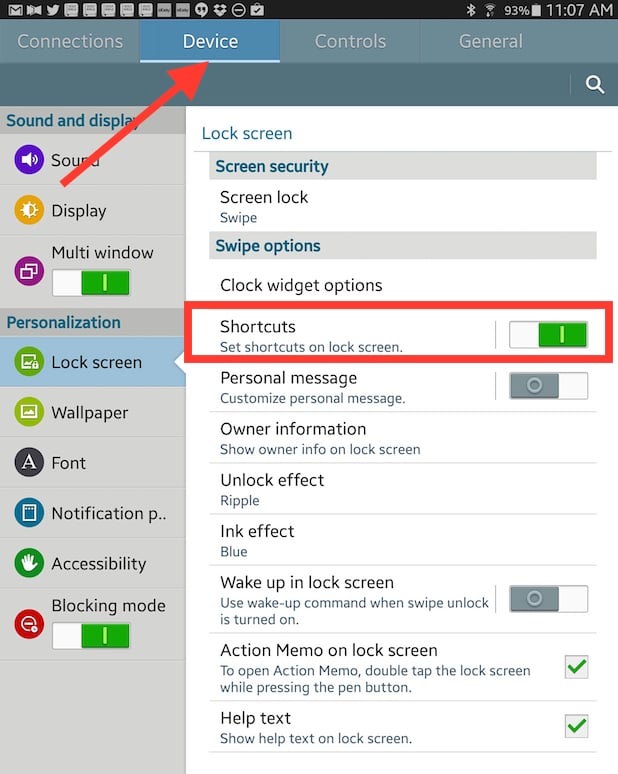 samsung galaxy note lock screen settings