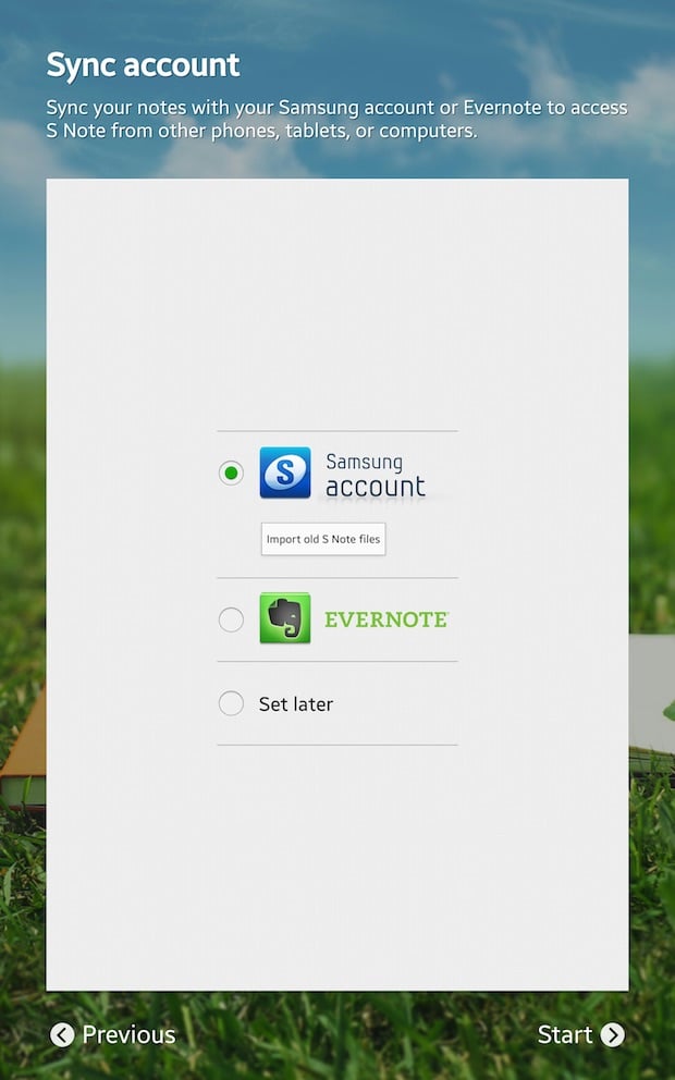 samsung s note sync options