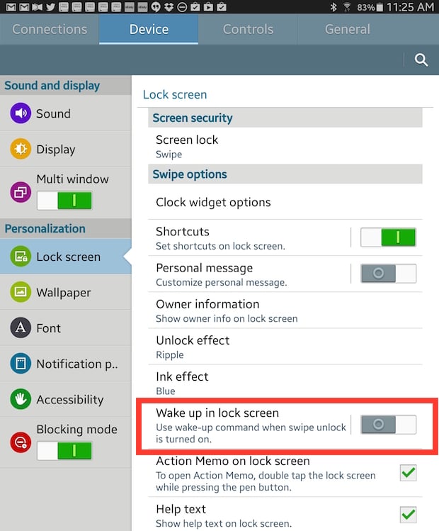wake up in lock screen setting