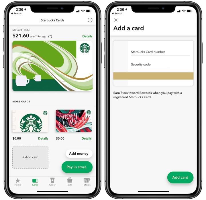 Нажмите, чтобы добавить подарочную карту в приложение Starbucks.