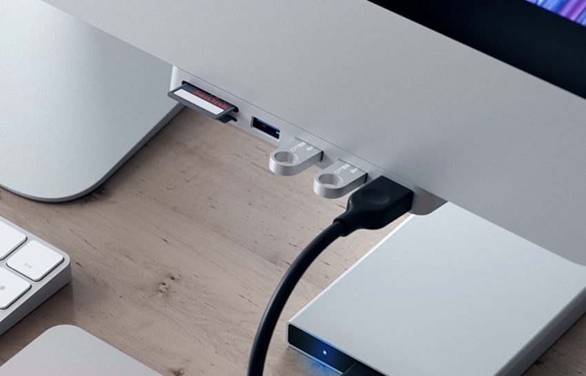 If you have a 2017 iMac or the iMac Pro, pick up this USB C hub that also connects to the edge of your iMac. 
