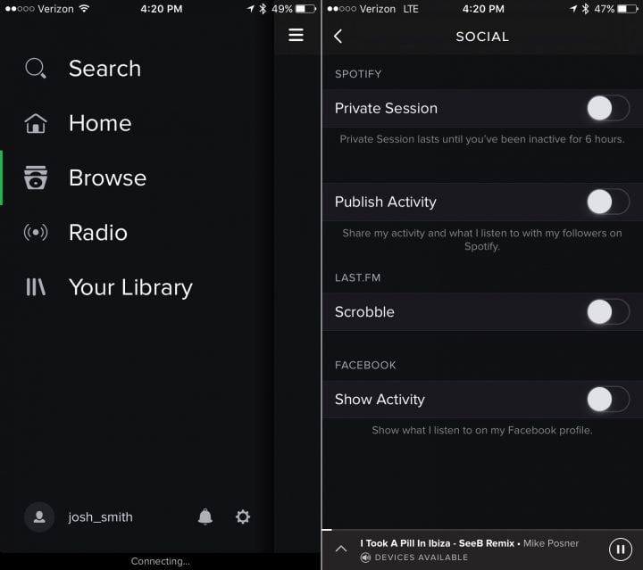 Control sharing activity on Spotify.