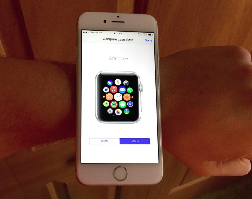 Use the iPhone app to see the Apple Watch sizes on your wrist.