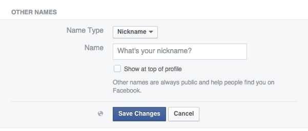 Add a maiden name or a nickname to Facebook. 