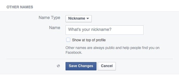Add a maiden name or a nickname to Facebook.