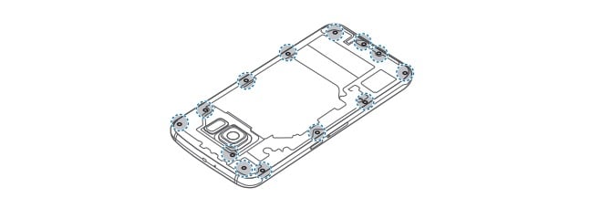 Remove 13 screws from the Galaxy S6.