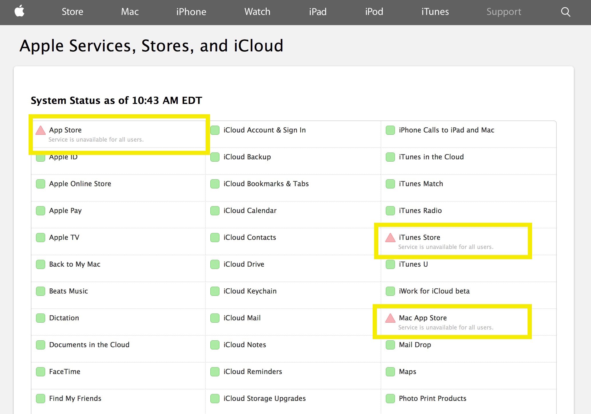 apple app store and itunes store down