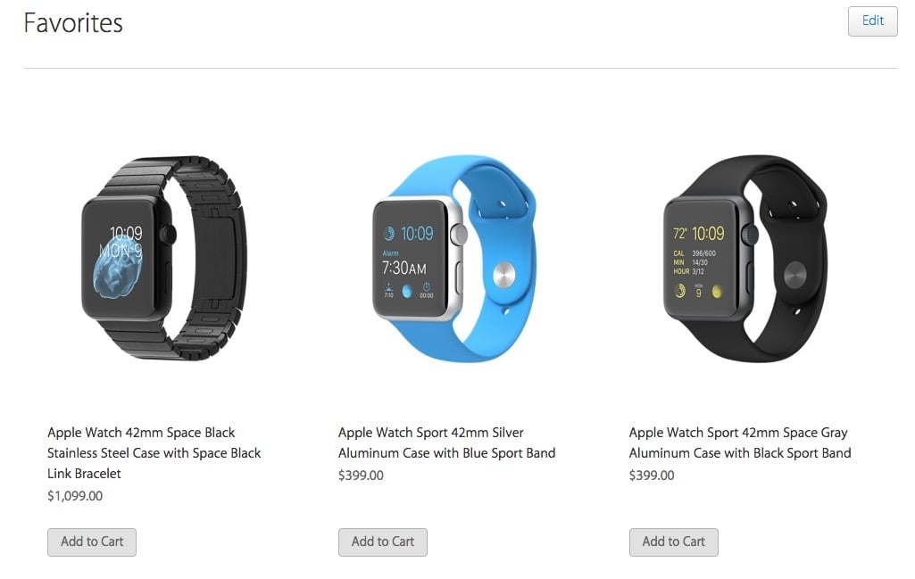 If you set a favorite you are one step closer to adding the Apple Watch to your cart.