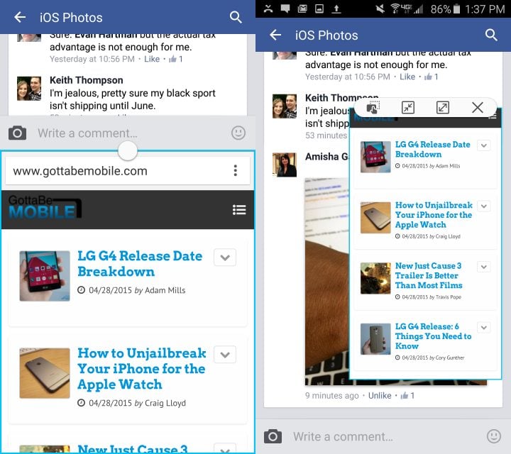 Change the window size or create a pop out window of an app.