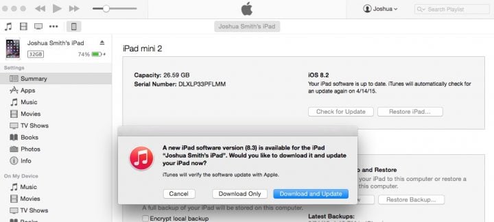 This is how to install the iOS 8.3 update form iTunes.