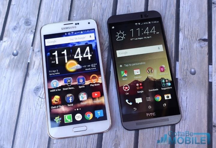 This is the One M9 sitting next to the 5.1-inch Galaxy S5