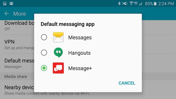 Pick a new default text app on the Galaxy S6.