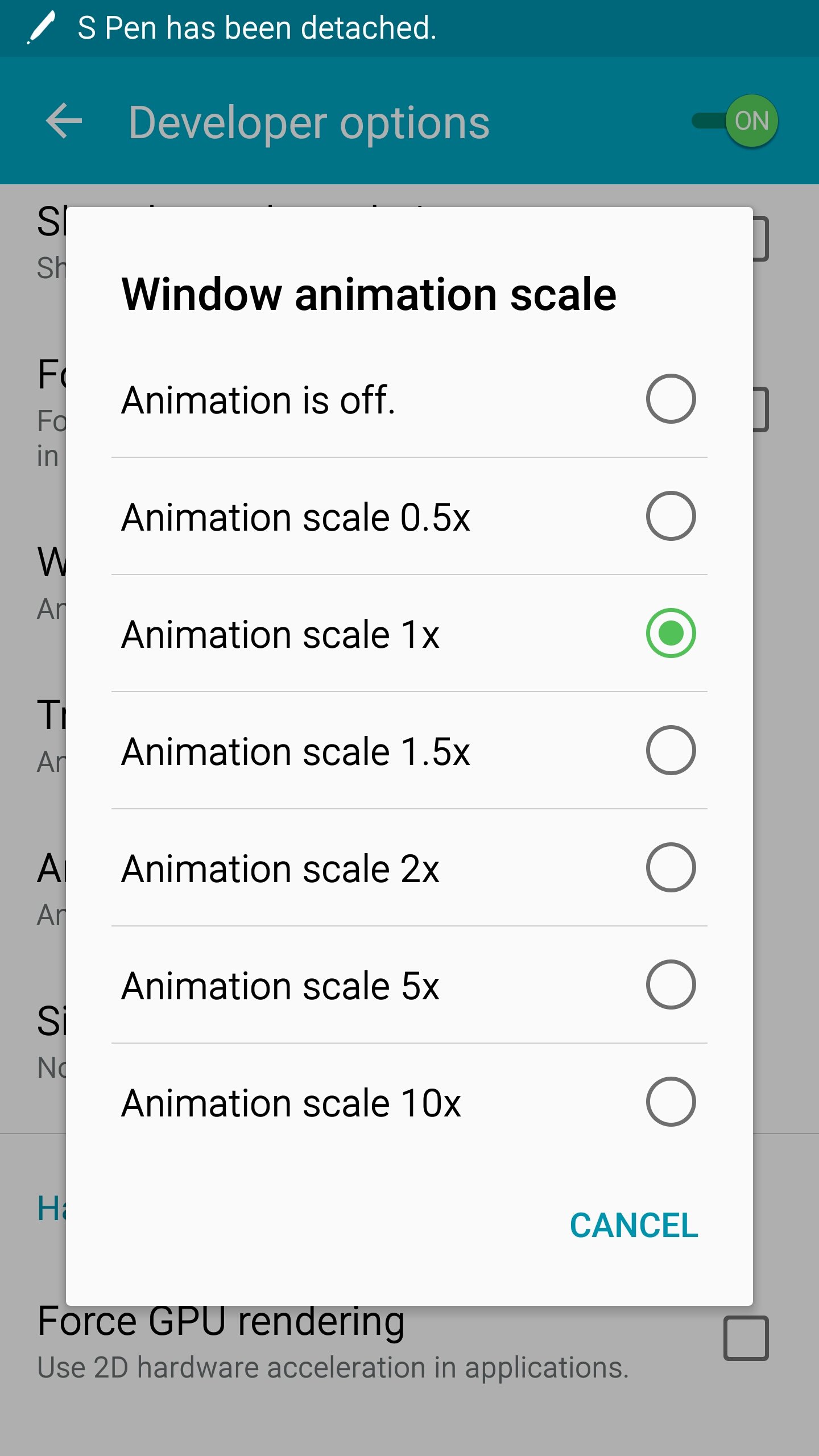 window anaimation scale options on samsung galaxy note 4