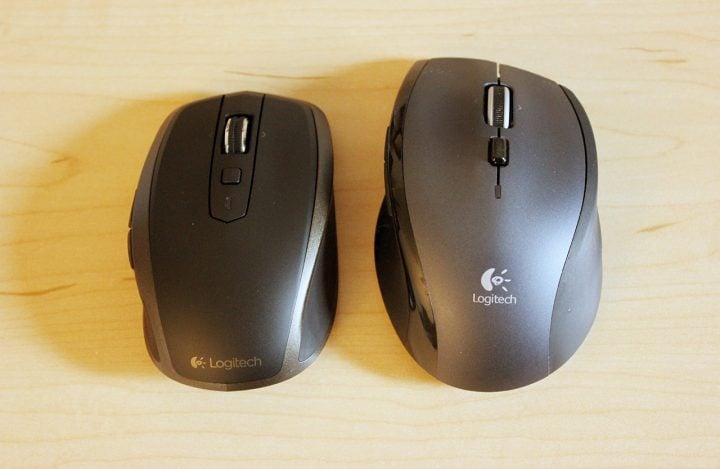 The  MX Anywhere 2 is considerably smaller than the Marathon Mouse M705