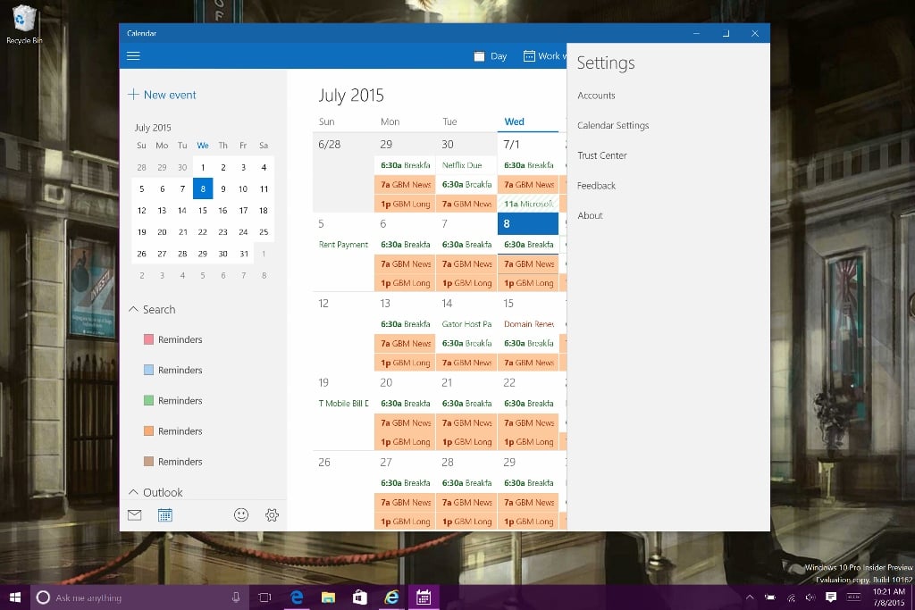 How to add calendars events to calendar in windows 10