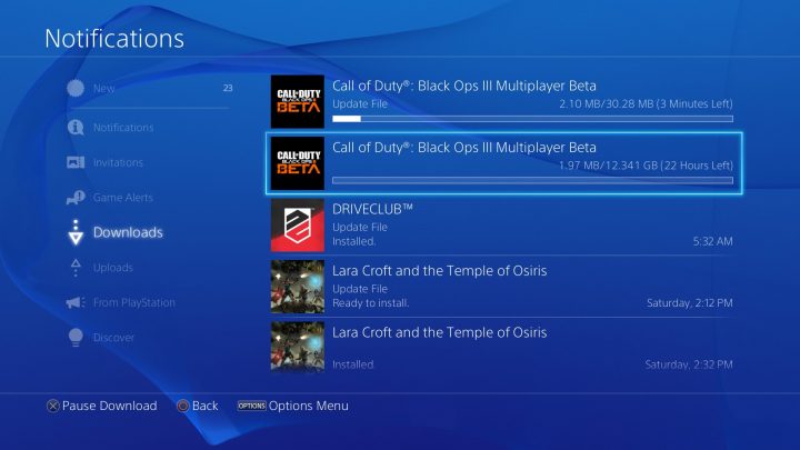 Monitor your PS4 Call of Duty: Black Ops 3 beta download progress. 