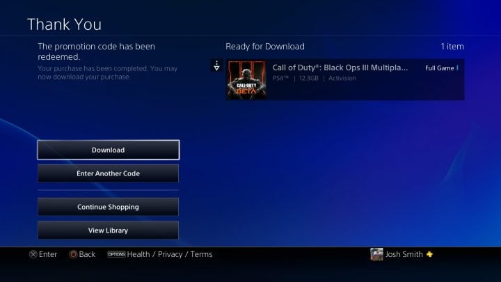 Choose to download the Call of Duty: Black Ops 3 beta to your PlayStation 4. 