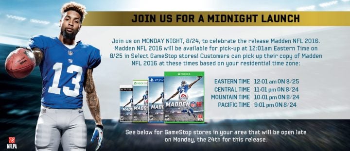 GameStop and Best Buy offer the game at 12:01 AM Eastern no matter where your currently at.