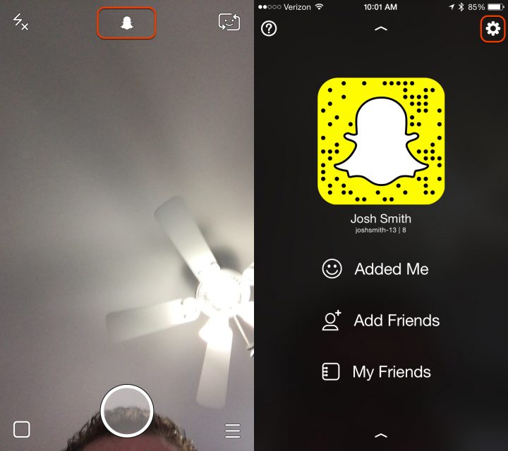 Go to Snapchat settings.