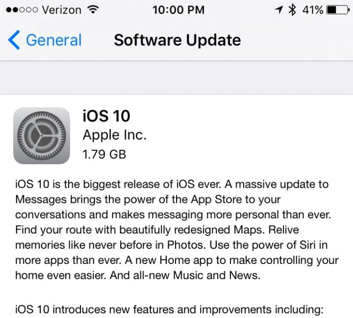 The iOS 10 update is not huge, but it will take a little while to download.