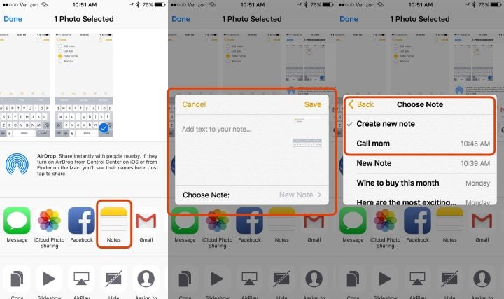Add photos and links to notes on iOS 9.