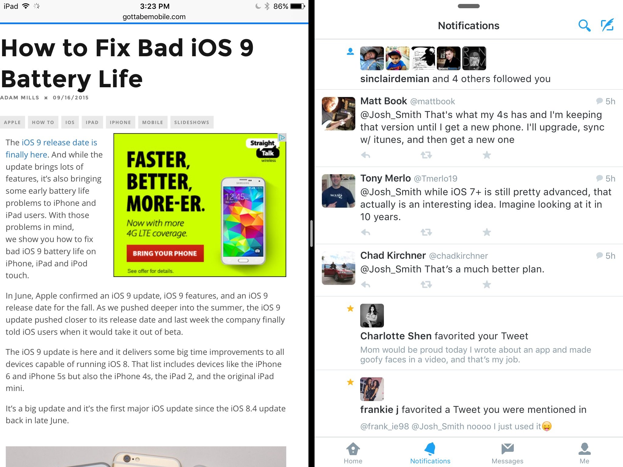 This is what the iOS 9 multitasking looks like.