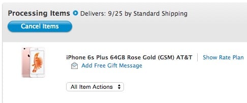 iPhone 6s Plus orders status doesn't show shipping yet.