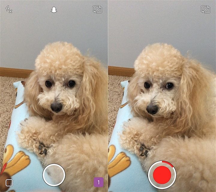 Hold the circle to record a Snapchat video.