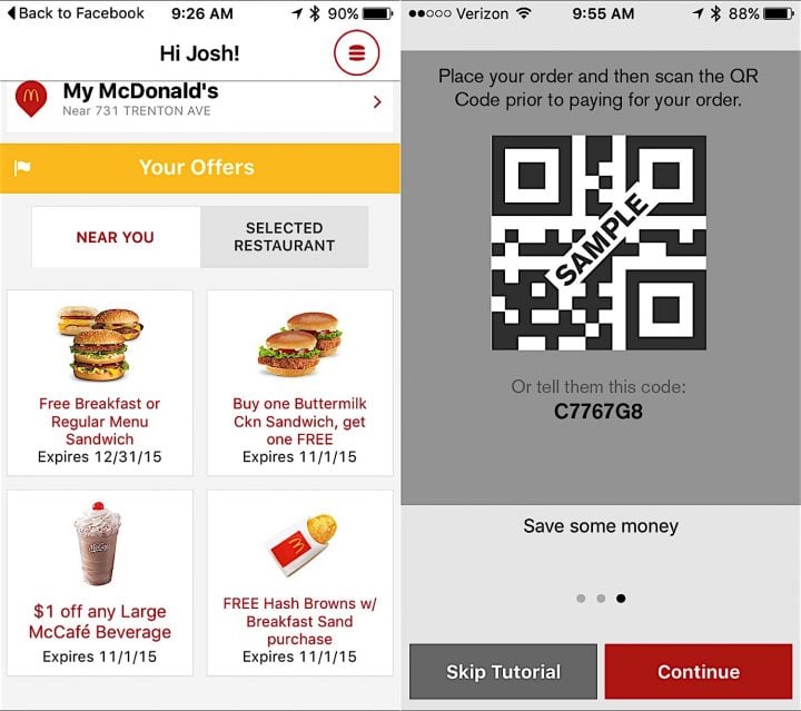Show the McDonald's App to get free food.