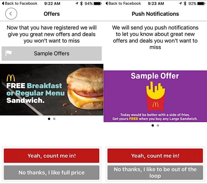 You can get a variety of free food with the McDonald's app.