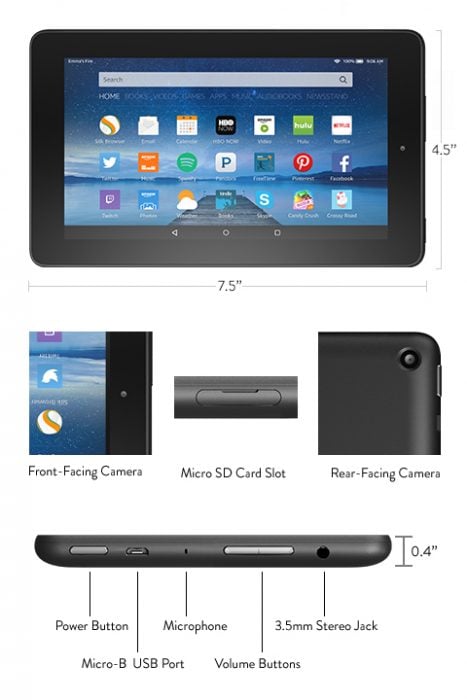 New Kindle Fire 7 specs and size.