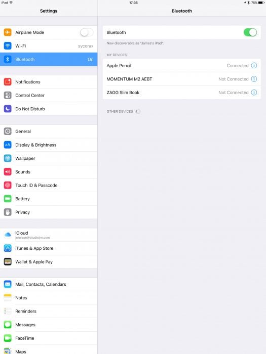 Apple-iPad-Pro-Bluetooth-settings