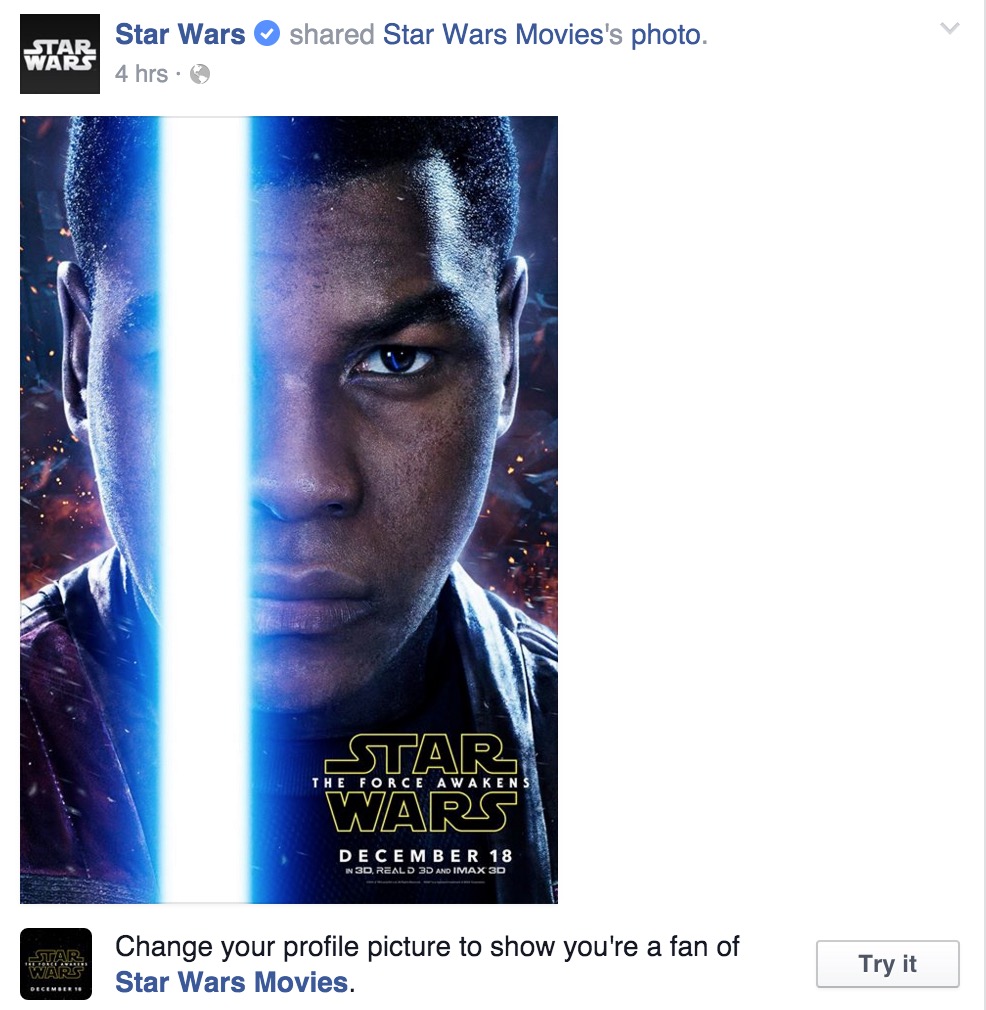 How to change your profile photo to a Facebook Star Wars lightsaber photo.