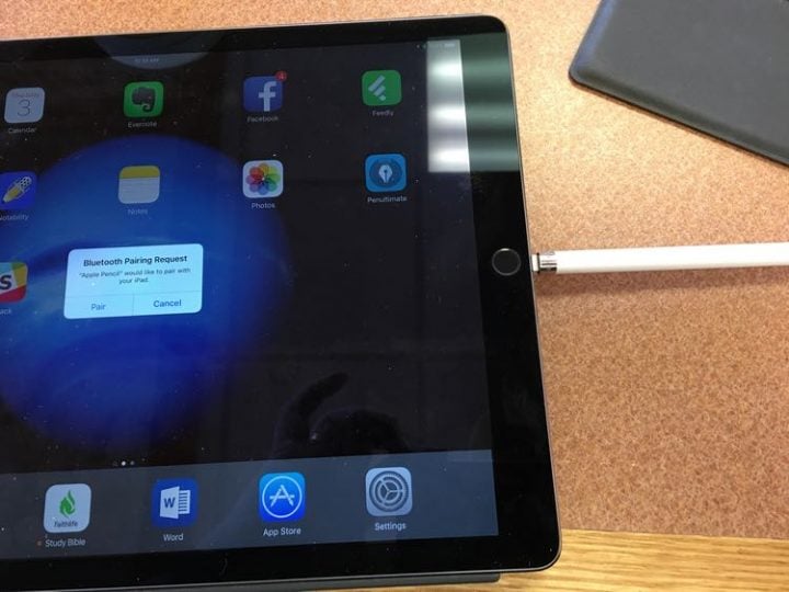 apple pencil plugged into ipad pro
