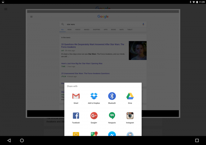 Screenshot share feature with Google Now on Tap