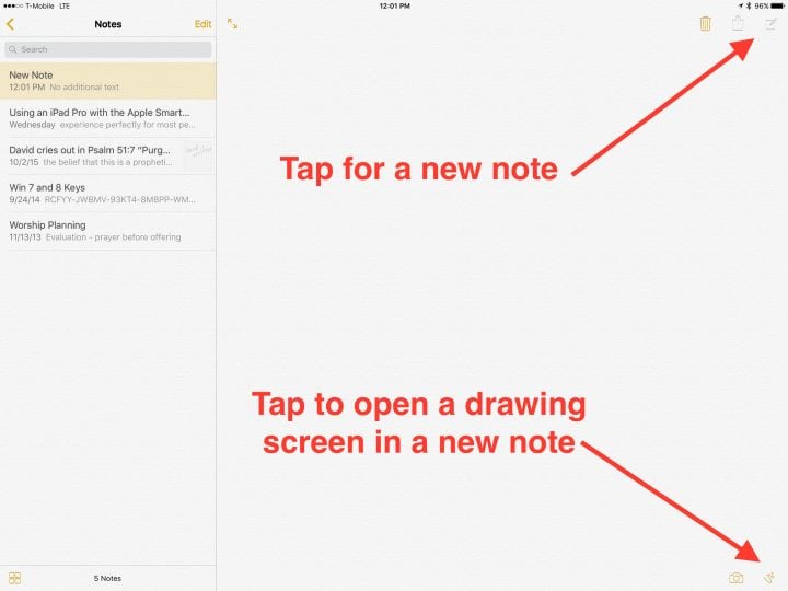 create a new note and add a drawing in ios 9 notes app