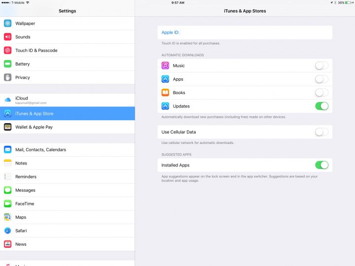 itunes and app store settings ipad pro