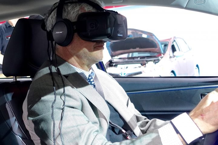 Strap on Oculus Rift and sensors to try out this distracted driving simulator at Toyota.