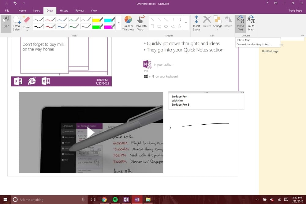 onenote convert handwriting to text surface pro 4