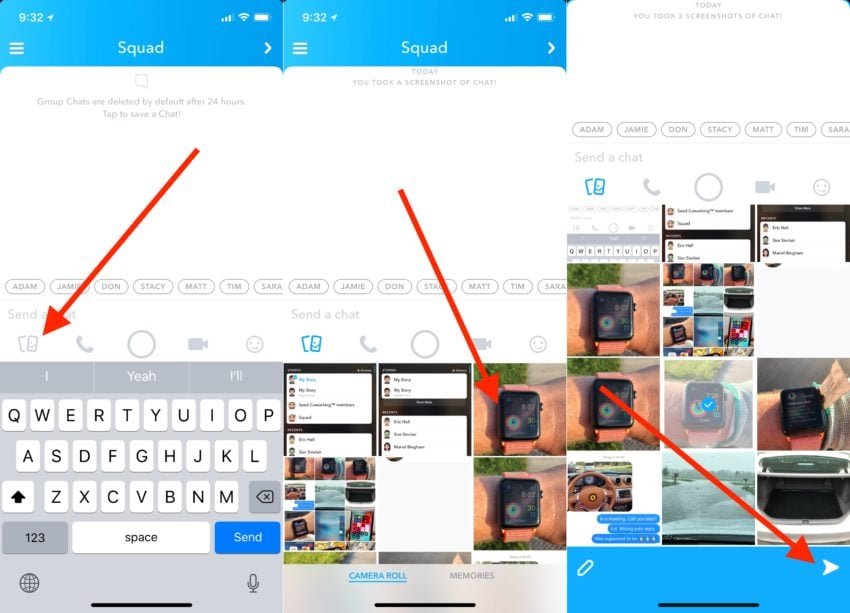 How to upload a photo from your camera roll to Snapchat chat. 