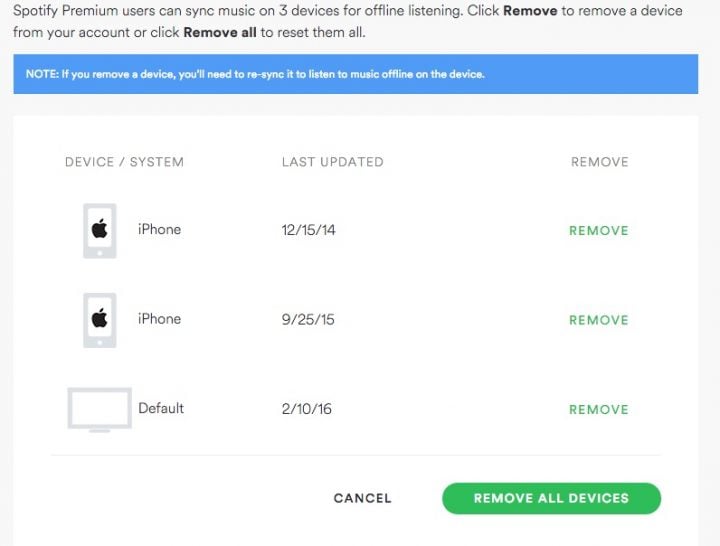 Control Spotify offline devices in your account settings.