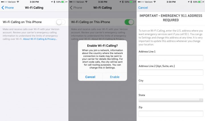 Set up Verizon WiFi calling on iPhone with your emergency address.