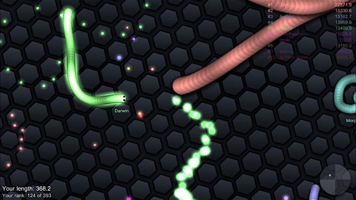 use your speed boost to jump ahead of another snake.